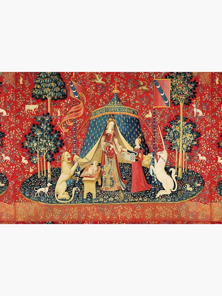 LADY AND UNICORN DESIRE ,Lion,Fantasy Flowers,Animals,Red Green Floral by BulganLumini