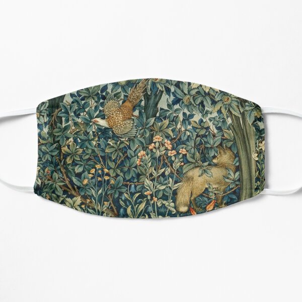 GREENERY, FOREST ANIMALS Pheasant and Fox Blue Green Floral Tapestry Flat Mask