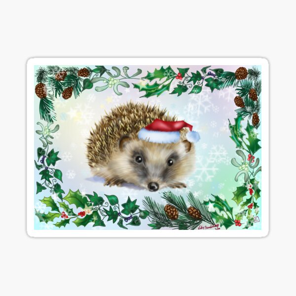 Hedgehog Festive card Sticker