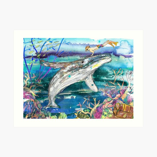 Hello Humpback - Whale and Boy Art Print