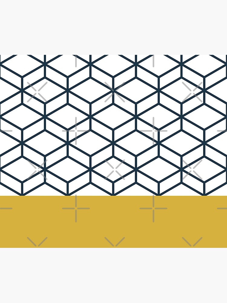 Disover Honeycomb Geometric Lattice 2 in Mustard Yellow, Navy Blue, and White Shower Curtain