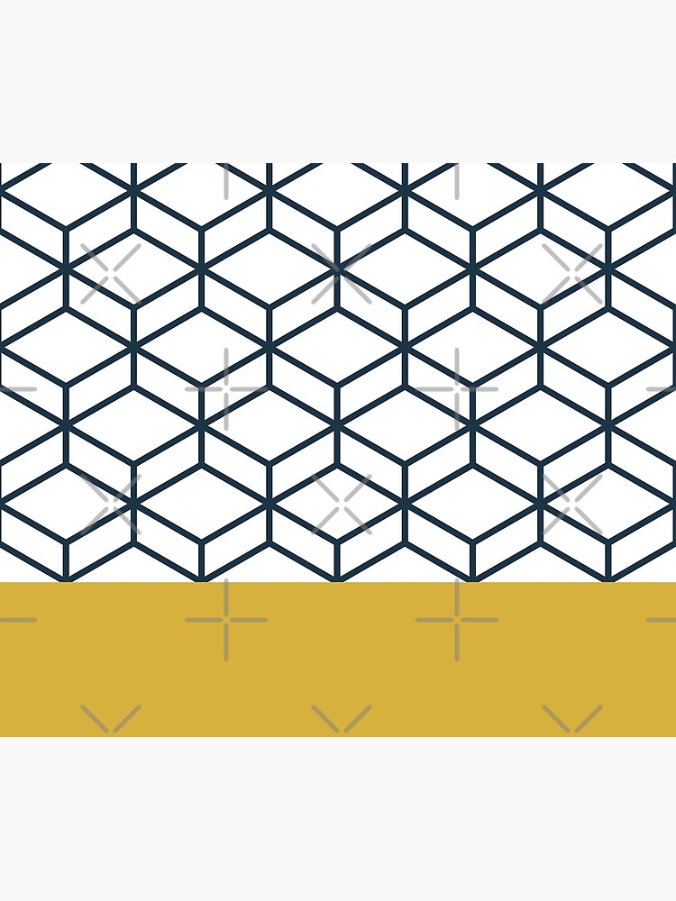 Discover Honeycomb Geometric Lattice 2 in Mustard Yellow, Navy Blue, and White Shower Curtain