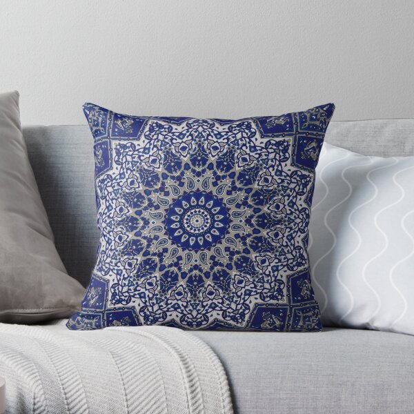 Andalusia Blue Alhambra Traditional Moroccan Artwork Throw Pillow