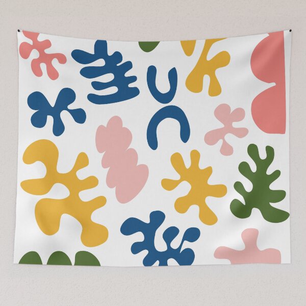 Item preview, Abstract Cut Out Flower Shapes Collage in Green, Coral, Pink, Blue, and Yellow designed and sold by JuneJournal.
