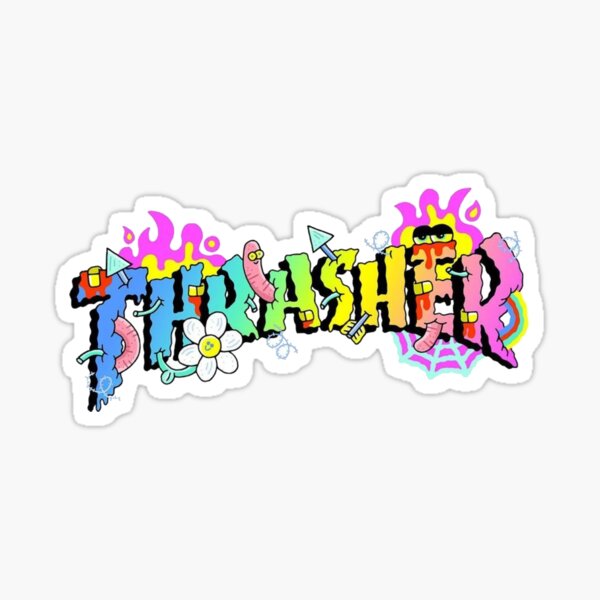 Logotipo colorido de Trasher Pegatina