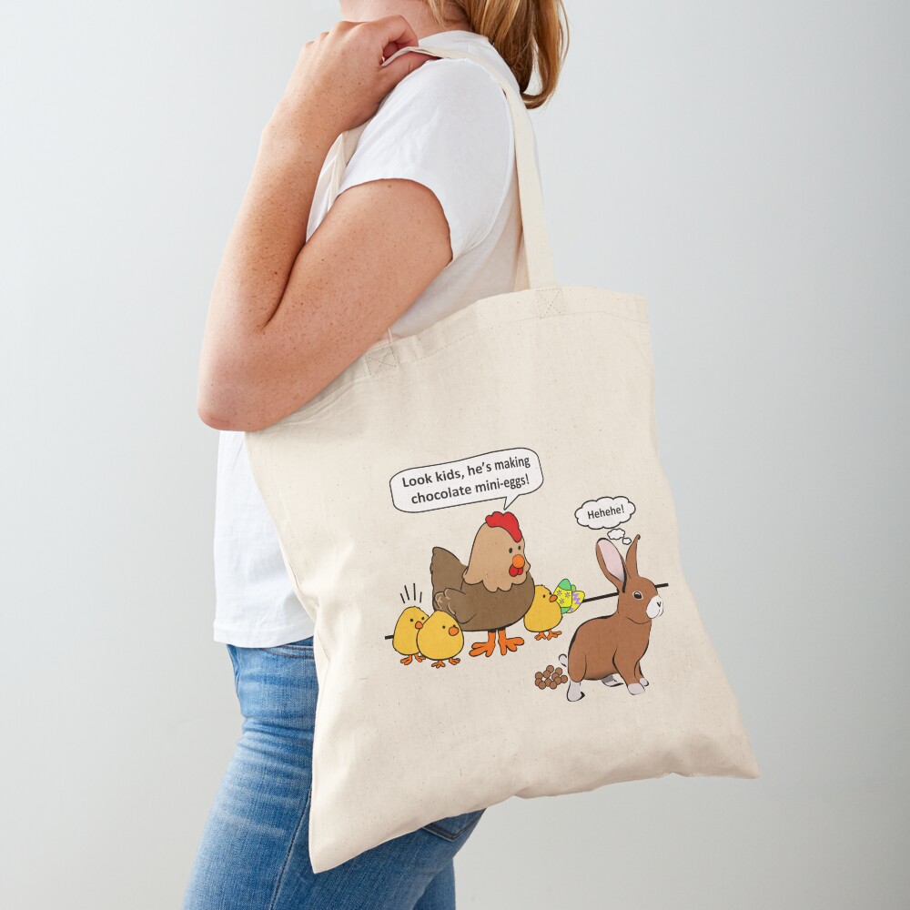 Bunny makes chocolate poop funny cartoon | Tote Bag