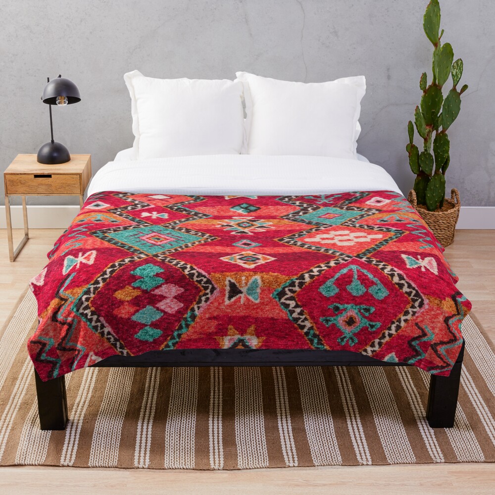 Traditional Colored Anthropologie Bohemian Moroccan ARTWORK Throw Blanket