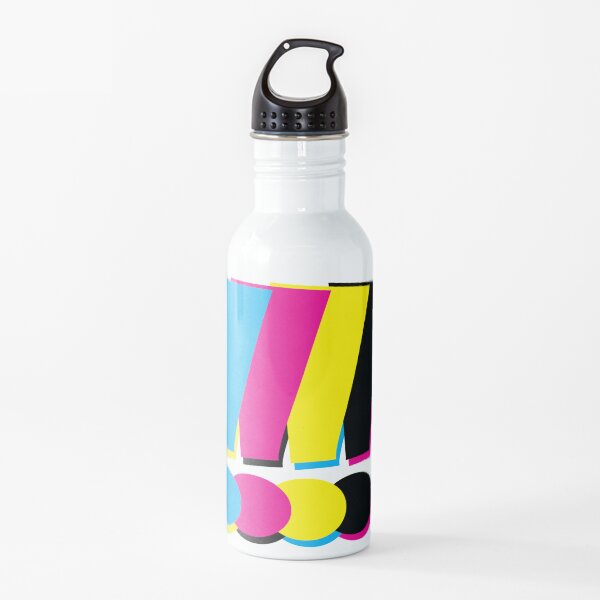 Signos de exclamación CMYK Botella de agua