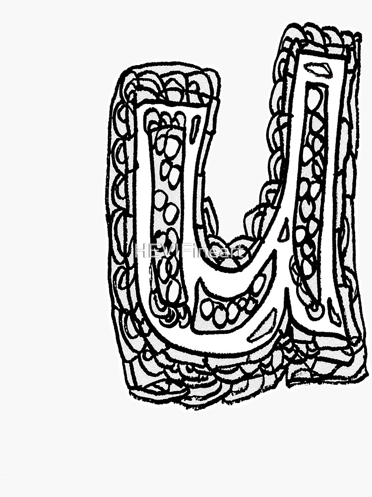 Upper case black and white alphabet Letter U by HEVIFineart