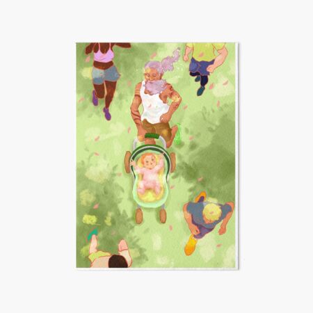 Running dad with a pram / buggie / pushchair Art Board Print