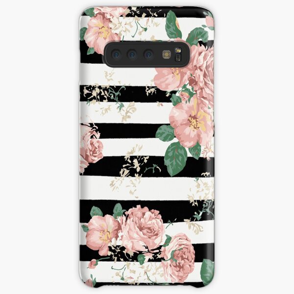 VINTAGE FLORAL ROSES BLACK AND WHITE STRIPES Samsung Galaxy Snap Case