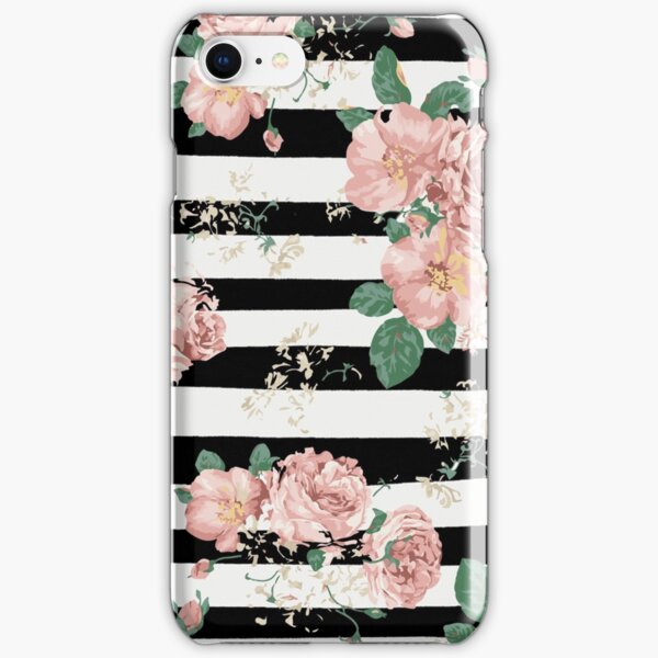 VINTAGE FLORAL ROSES BLACK AND WHITE STRIPES iPhone Snap Case