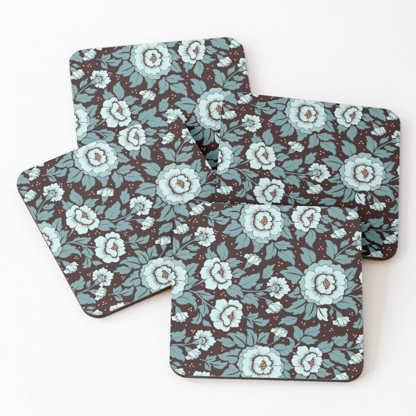 Blue Flowers Floral Blossoms On Shirts Bags And Home Decor Coasters (Set of 4)
