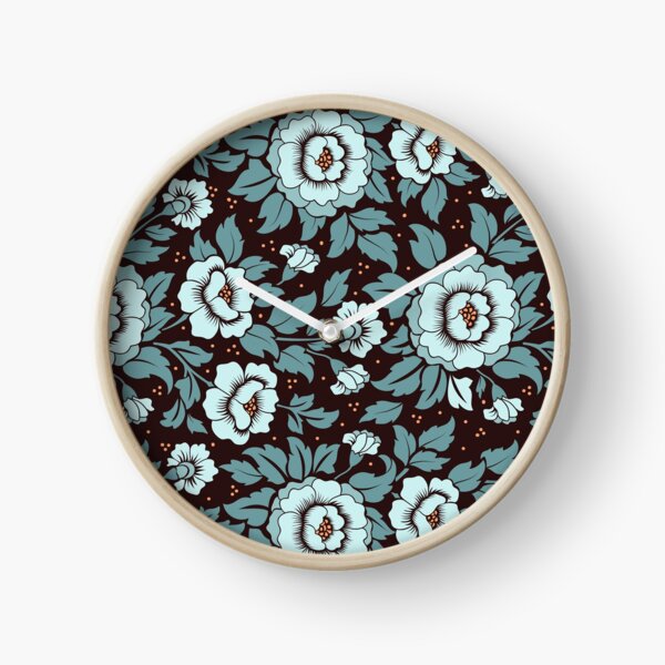 Blue Flowers Floral Blossoms On Shirts Bags And Home Decor Clock