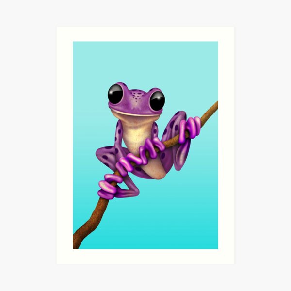 Cute Purple Tree Frog on a Branch Art Print