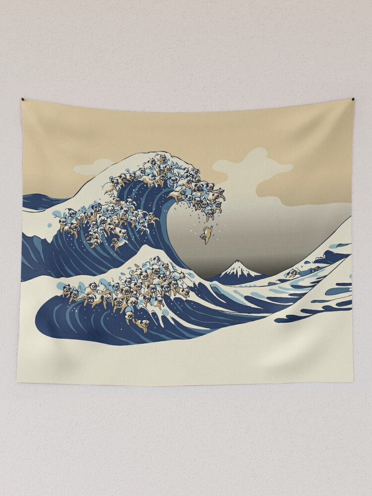 The Great Wave of Pugs Vanilla Sky Tapestry