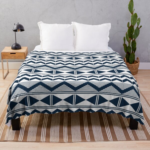 Navy blue and white geometry Throw Blanket