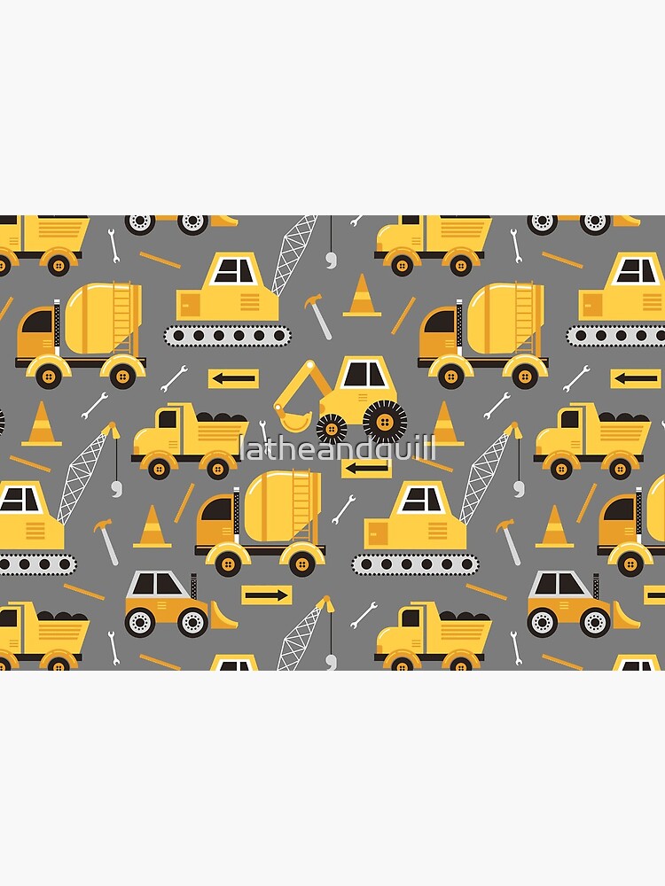 Construction Trucks on Gray by latheandquill
