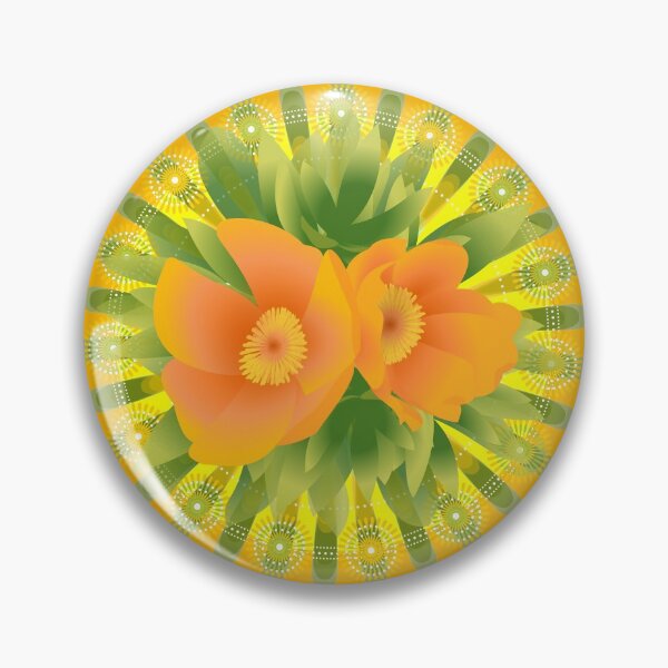 Bright Retroish Peonies Pin