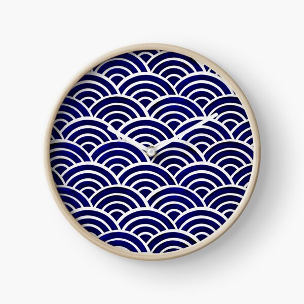 Japanese Seigaiha Wave – Navy Palette Clock