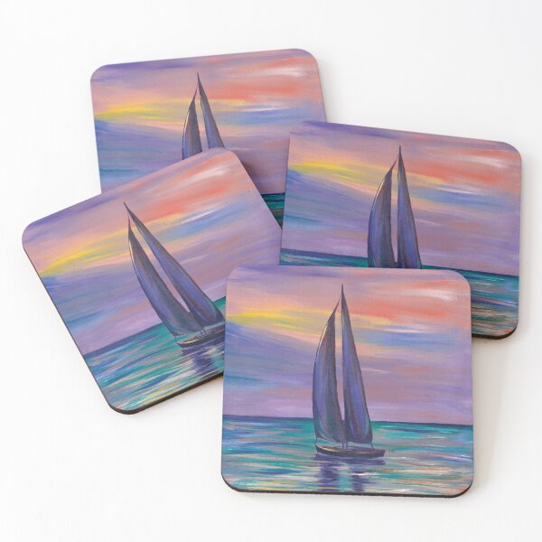 Item preview, Boat Sunset Ocean original Acrylic Painting on Canvas Art home wall decor  designed and sold by SandaArtDesign.