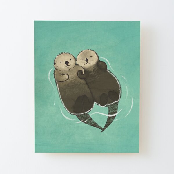 Significant Otters - Otters Holding Hands Wood Mounted Print