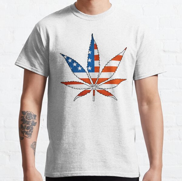Marijuana Leaf American Flag Classic T-Shirt