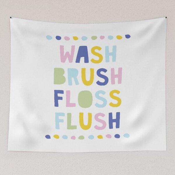 Item preview, Wash Brush Floss Flush - Bathroom wall art for kids. designed and sold by Si Li.