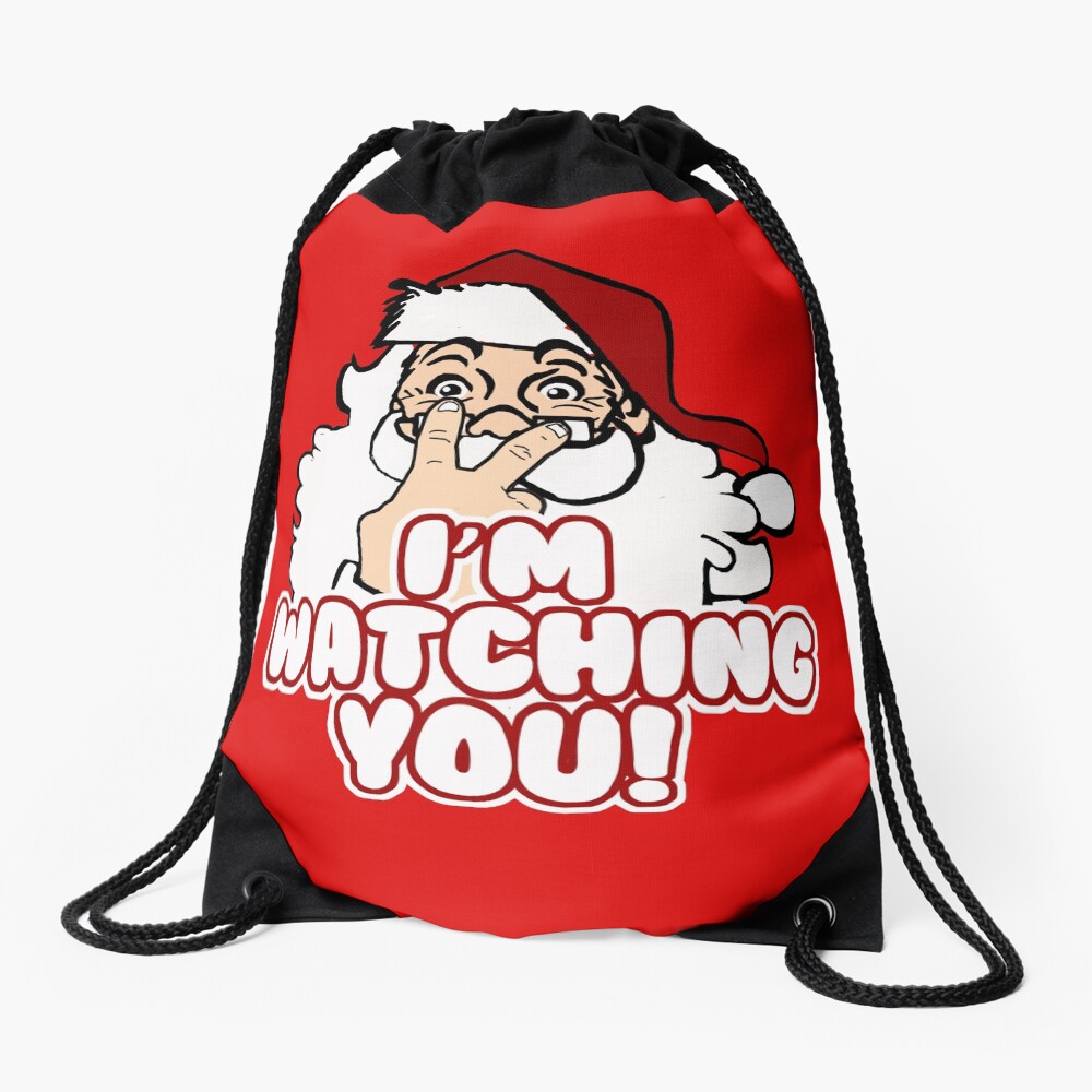 Christmas - Santa Claus is Watching Drawstring Bag