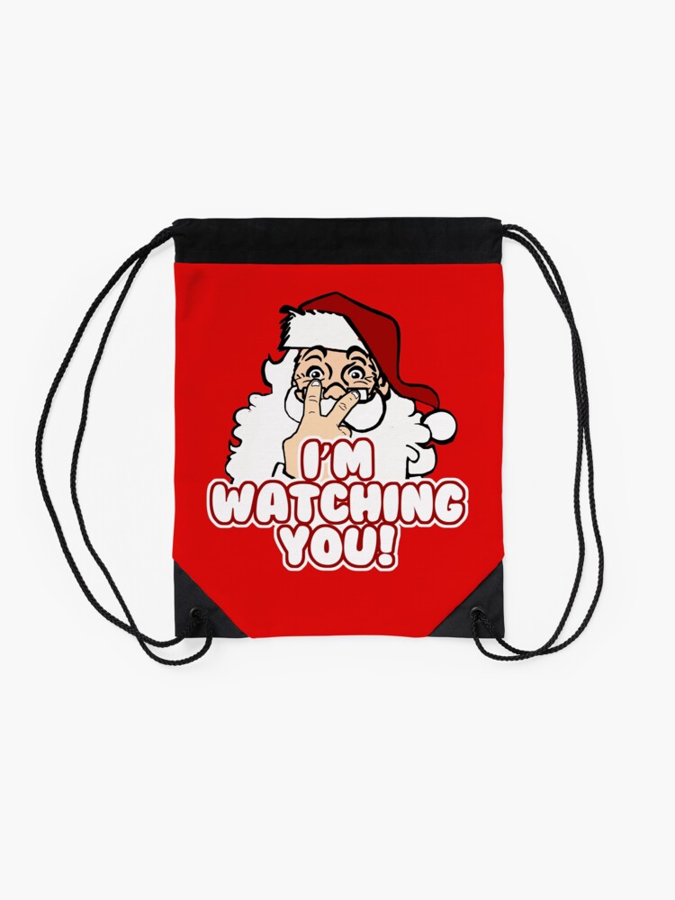 Alternate view of Christmas - Santa Claus is Watching Drawstring Bag