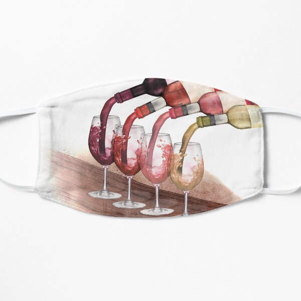 Watercolor red, white and rose wines pouring from bottles into glasses standing on a wooden table Mask