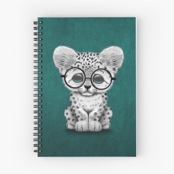 Item preview, Cute Snow Leopard Cub Wearing Glasses on Teal Blue designed and sold by JeffBartels.