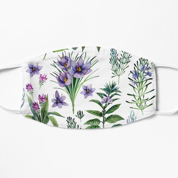 Watercolor botanical collection of herbs and spices Flat Mask