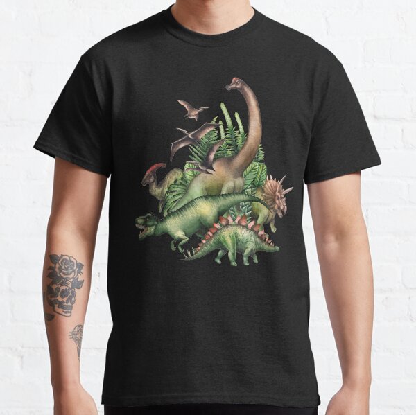Watercolor dinosaurs and prehistoric plants Classic T-Shirt