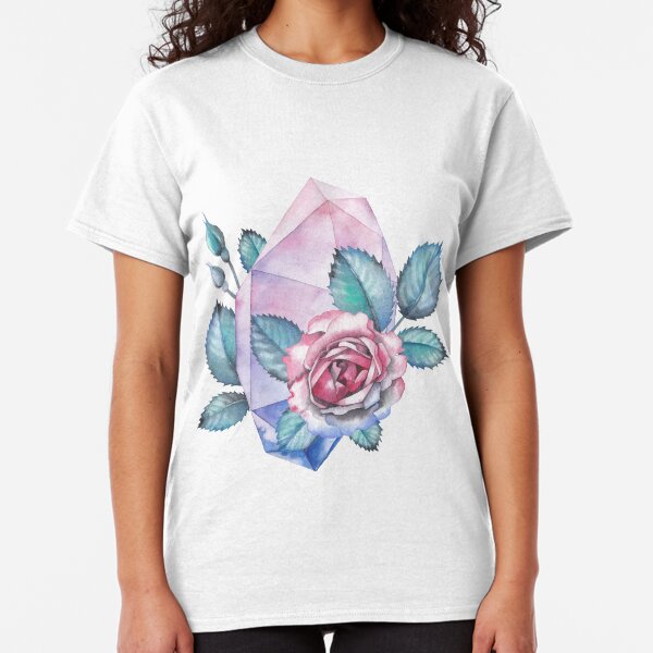 Cute watercolor collection of roses and crystals Classic T-Shirt