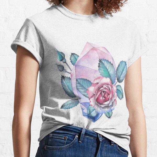 Cute watercolor collection of roses and crystals Classic T-Shirt
