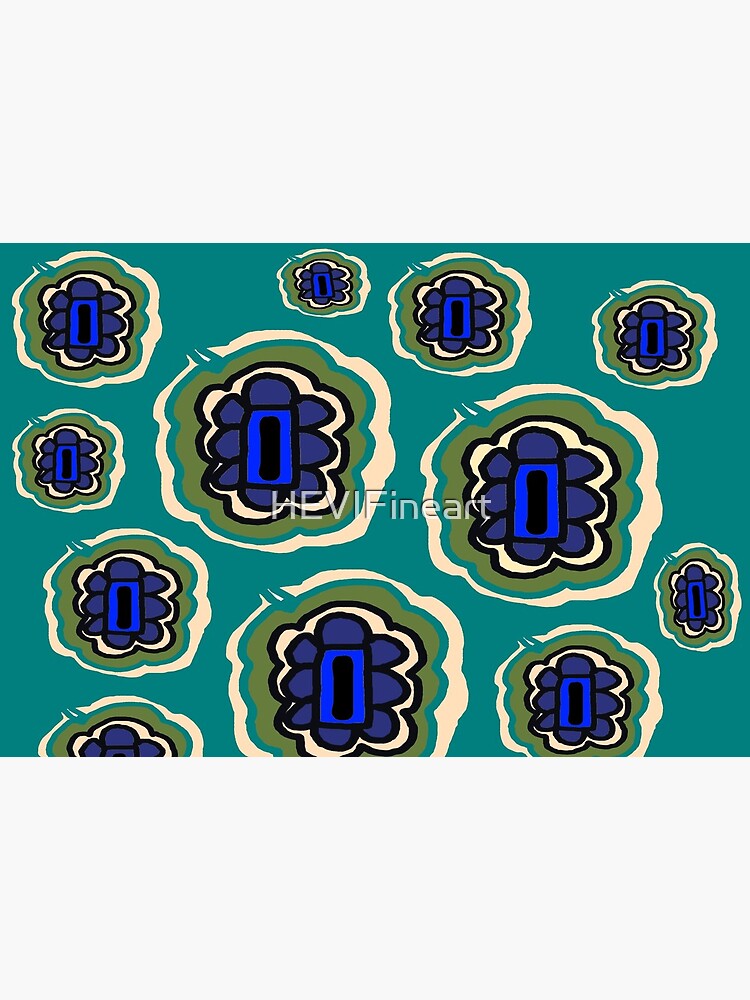 Thumbnail 5 of 5, Mask, Teal, olive, cream and blue floral pattern designed and sold by HEVIFineart.