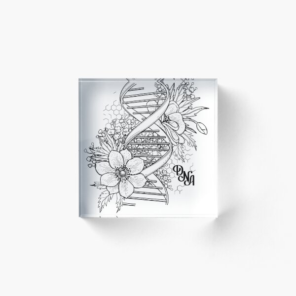 Graphic DNA structure with floral design Acrylic Block