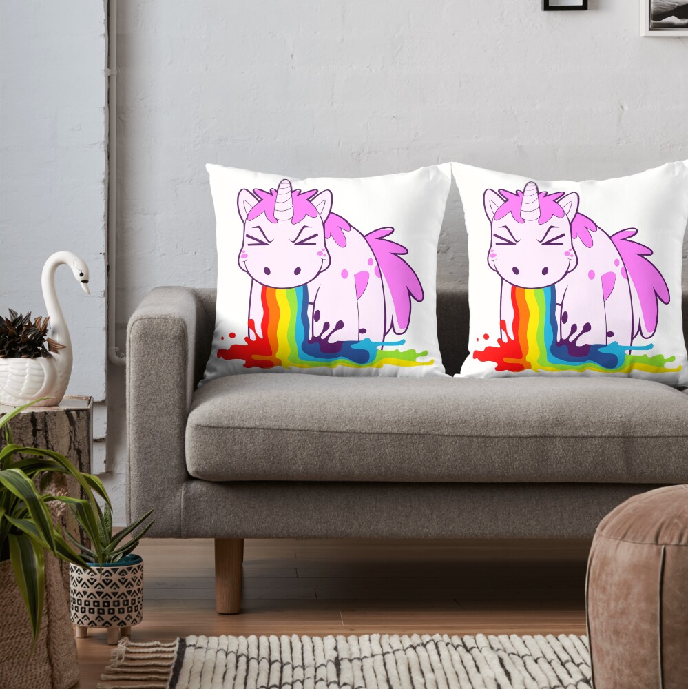Unicorn 'I Puke Rainbows!' Throw Pillow