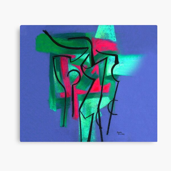 Abstraction in green, fuchsia and black Canvas Print
