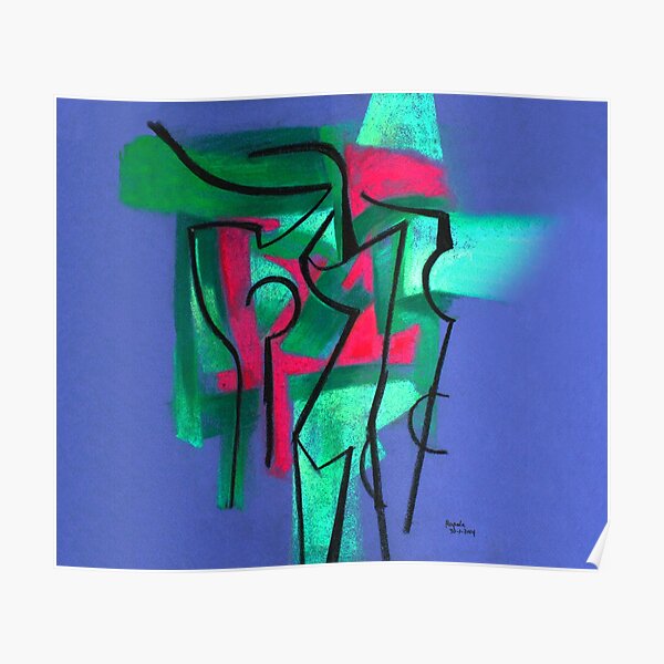 Abstraction in green, fuchsia and black Poster