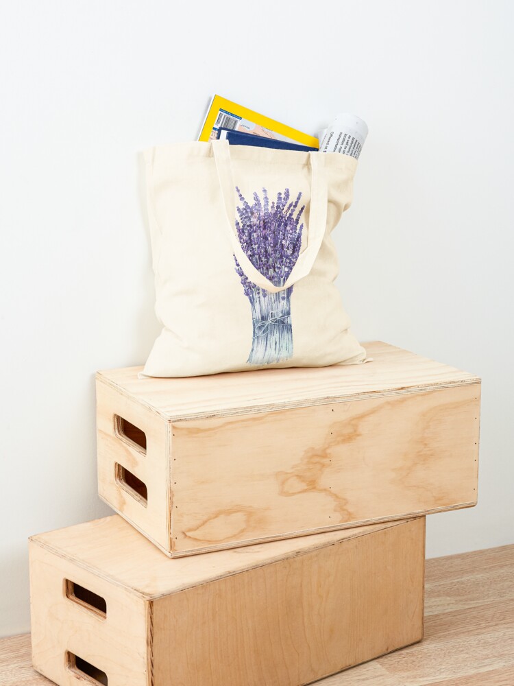 Thumbnail 4 of 5, Tote Bag, Watercolor lavender bouquet designed and sold by Ekaterina Glazkova.