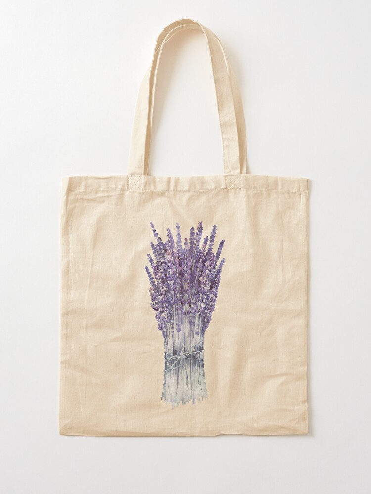 Thumbnail 2 of 5, Tote Bag, Watercolor lavender bouquet designed and sold by Ekaterina Glazkova.