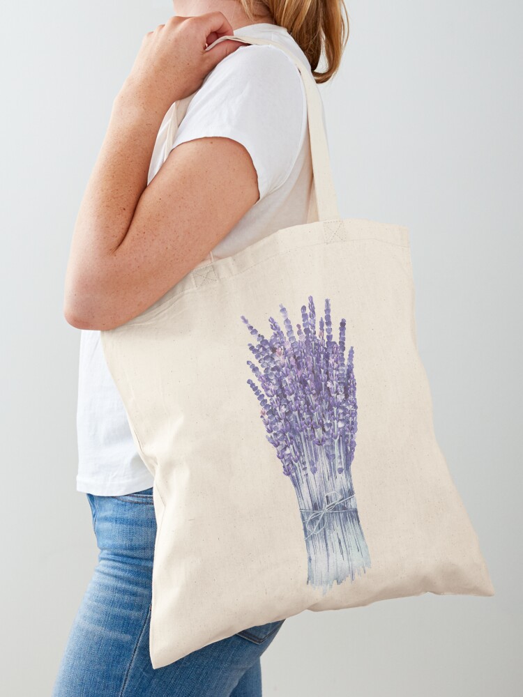 Thumbnail 1 of 5, Tote Bag, Watercolor lavender bouquet designed and sold by Ekaterina Glazkova.