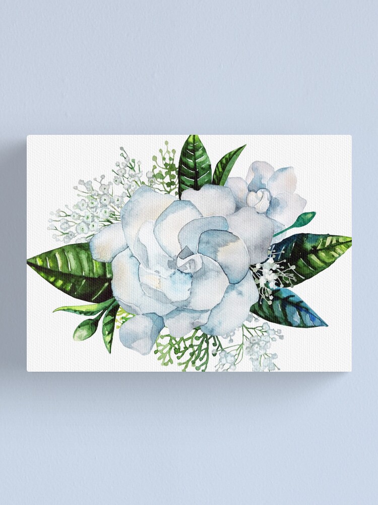 Vista alternativa de Lienzo Viñeta de gardenia y gypsophila acuarela