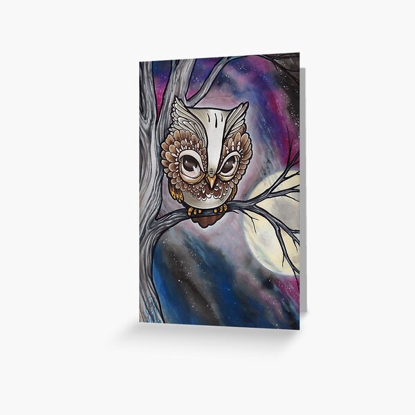 shy night owl painting. Greeting Card