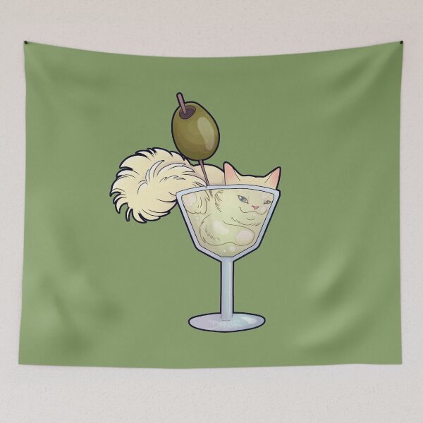 Item preview, Meowtini Cat Cocktail - Olive Green designed and sold by DablurArt.