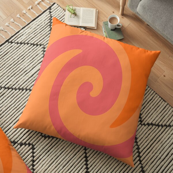 Melon orange monochromatic stripe wave pattern Floor Pillow
