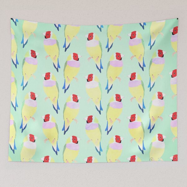 Item preview, Watercolor rainbow finch bird Mint Pattern designed and sold by InovArtS.