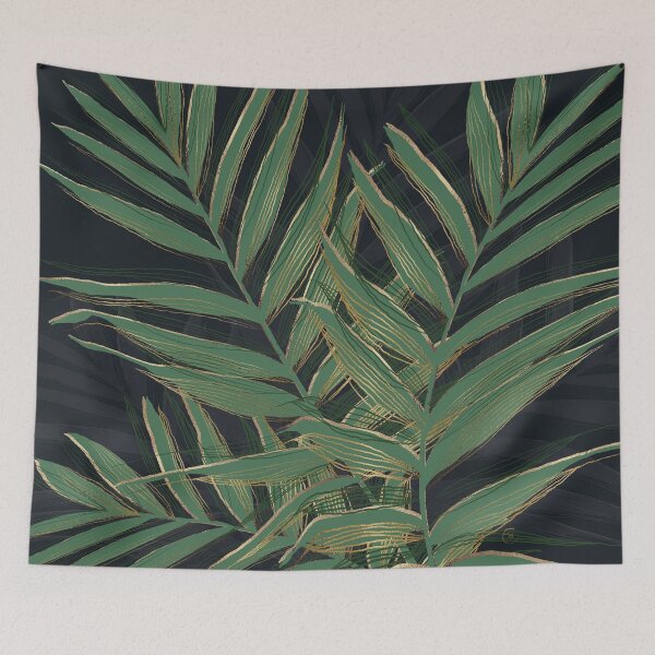 Item preview, Green Palm Leaves Gold Strokes Gray Design designed and sold by InovArtS.